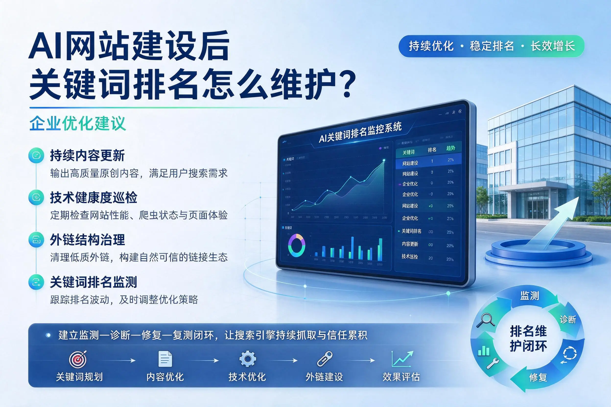 AI网站建设后关键词排名怎么维护?齐齐哈尔企业优化建议