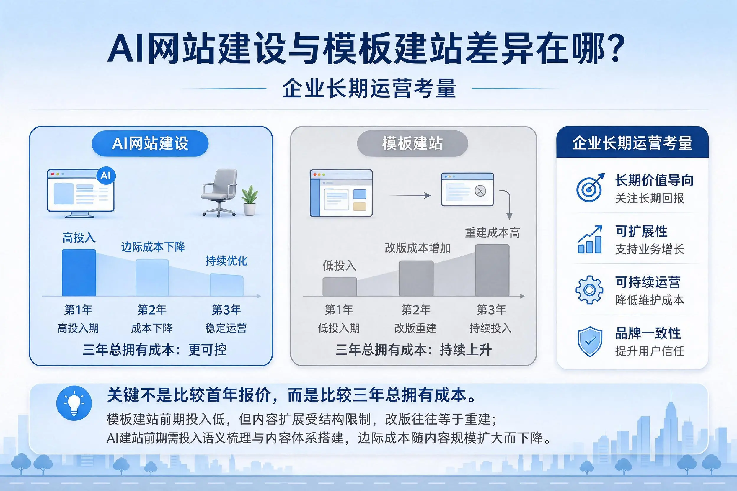 AI网站建设与模板建站差异在哪？齐齐哈尔企业长期运营考量